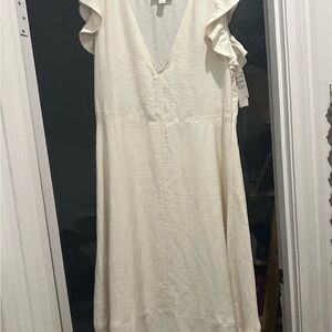 Treasure & Bond Cream Linen Dress with Ruffle Sleeves
